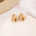Gold Geometric Ridged Wrap Oval Stud Earrings Metal view 1