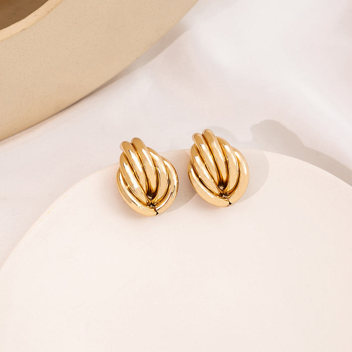 Gold Geometric Ridged Wrap Oval Stud Earrings Metal