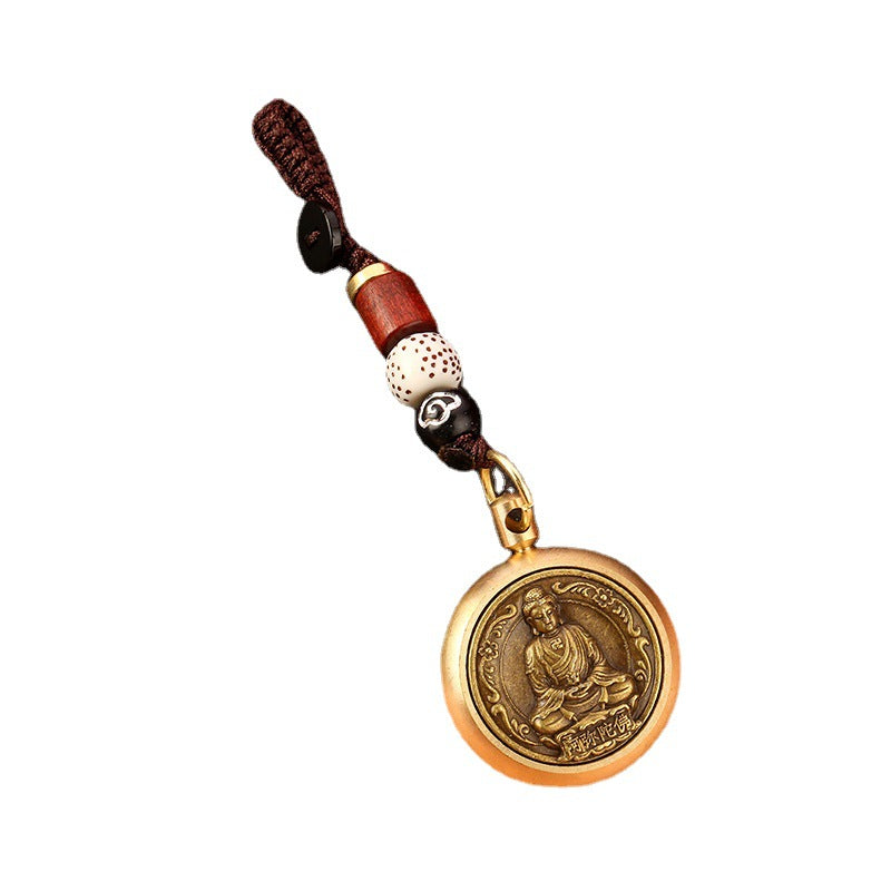 Brass Rotating Guardian Deity Keychain Car Pendant with Lanyard