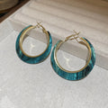 Gold Tone Open Hoop Earrings in White and Teal Jewelry view 7