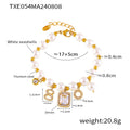 Gold Titanium Steel Seashell Pearl Necklace Bracelet Zircon Tags view 6