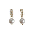 Gold Tone Clear Rectangle Stone Row Pearl Like Drop Earrings view 5