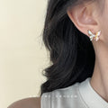Gold Butterfly Stud Earrings Pink Enamel Crystal Wing Pair view 3