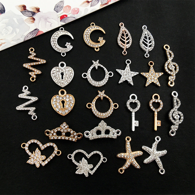 Rhinestone Zinc Alloy Crown Music Note Starfish Leaf Connector Charms for DIY Jewelry