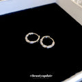 Textured Crystal Hoop Huggie Earrings in Two Tones view 2