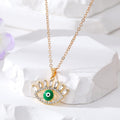 Gold Tone Crystal Lash Enamel Evil Eye Pendant Necklaces in Five Colors view 3