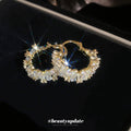 Gold Tone Crystal Paved Floral Statement Hoop Earrings view 2