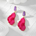 Gold Tone Magenta Druzy Style Resin Statement Stud Drop Earrings view 5