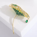 Green Enamel Lotus Leaf Brooch With Hanging Teardrop view 4
