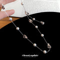 Gray and White Beaded Y Drop Necklace With Teardrop Pendant view 4