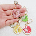 Gold Tone Round Pressed Daisy Resin Clip Keychains view 4