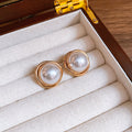 Round Cabochon Stud Earrings in Red and Pearl White view 7