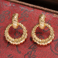 Gold Or Silver Twisted Rope Round Circle Drop Stud Earrings view 2