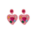 Pink Heart Multicolor Faceted Stone Statement Stud Earrings view 5
