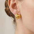Hammered Texture Heart Stud Earrings Gold Steel Bold Metal view 4
