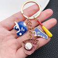 Blue Black Red and Silver Baseball Gear Keychains with Metal Hardware view 2