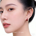 Gold Tone Burgundy Irregular Stone White Pearl Edge Stud Earrings view 2