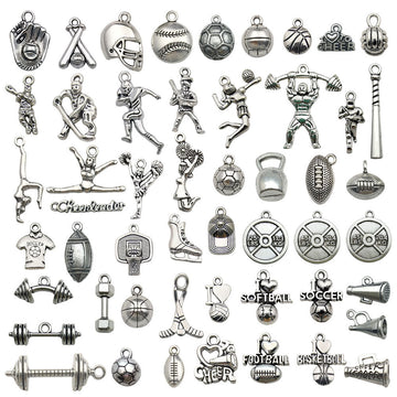 Alloy Metallic Sports Theme and Cheerleading Theme Metal Charms with 15 Listed Options