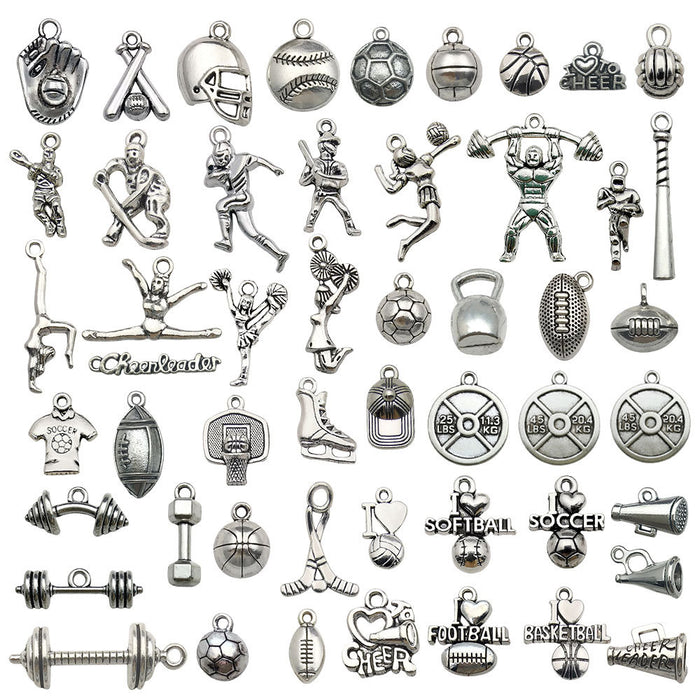 Alloy Metallic Sports Theme and Cheerleading Theme Metal Charms with 15 Listed Options
