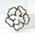 Openwork Crystal Flower Brooch with Pearl Center Decorative Clothing Pin view 2