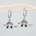Silver Tone Cone Spike and Dinosaur Huggie Drop Earrings view 2