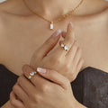 Three Heart Zircon Open Rings Stainless Steel Gold Steel Tone view 2