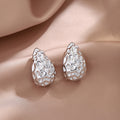 Silver Textured Teardrop Stud Earrings Hollow Hammered view 6