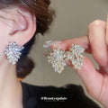 Silver Crystal Leaf Cluster Statement Stud Earrings view 1