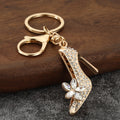 Gold-Tone Rhinestone High Heel Shoe Keychain With Flower Detail view 4