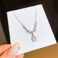 Silver Tone Crystal Floral Teardrop Pendant Necklace view 7
