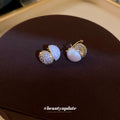 Gold Iridescent Pearl Crystal Crescent Hoop Earrings view 3