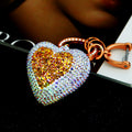 Jeweled Gold Heart Keychains in Red Green Gold White and Assorted Colors view 3