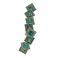 Geometric Bar Brooch in Metal with Stepped Squares with Green or Clear Crystal Centers view 5