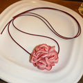 Satin Rose Flower Cord Choker Necklace Six Color Styles view 10
