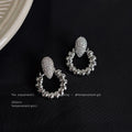 Silver Pave Teardrop Stud Beaded Circle Drop Earrings view 1