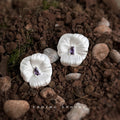 Matte Silver Flower Stud Earrings Purple Teardrop Stone view 1