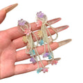 Pastel Flower Tassel Earrings with Long Beaded Strands view 5