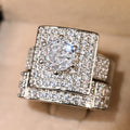 Silver Tone Geometric Layered Square Stone Wide Ring view 5
