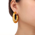 Gold Tone Textured Hoop Earrings Beaded Twisted Mesh Styles view 3