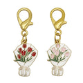 Enamel Tulip Bouquet Keychain Gold Clasp Red Or Pink view 5