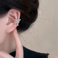 Silver-Tone Pearl Bow Ear Cuff - One Style Polished Decorative Design view 1