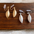Matte Leaf Drop Clip Earrings in Gold and Silver Tones view 2