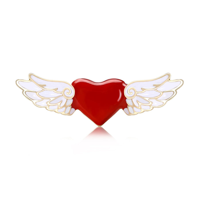 Red Heart White Wings Brooch Enamel Angel Heart Metal Pin