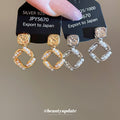 Pearl and Open Square Drop Earrings in Two Finishes view 3