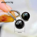 Silver Tone Black Pearl Round Drop Earrings Polished Metal Jewelry view 5