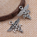 Antique Silver PA Caduceus Medical Symbol Charm Pendant view 2