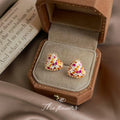Multicolor Pave Crystal Heart Gold Tone Stud Earrings view 4