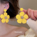 Yellow Raffia Flower Drop Earrings Multi-Cord Pendant Necklace view 3