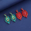 Aqua Green Green Marquise Leaf Geometric Crystal Five Designs Metal Dangle Earrings view 3