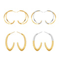 Geometric C Stud Earrings Double Line and Solid Gold Steel view 5
